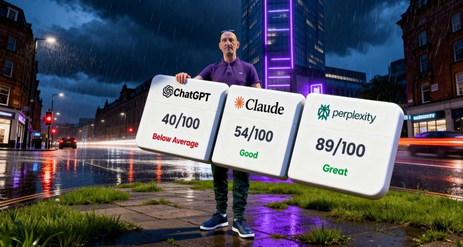Trafford Digital Business AI Search Visibility score card.