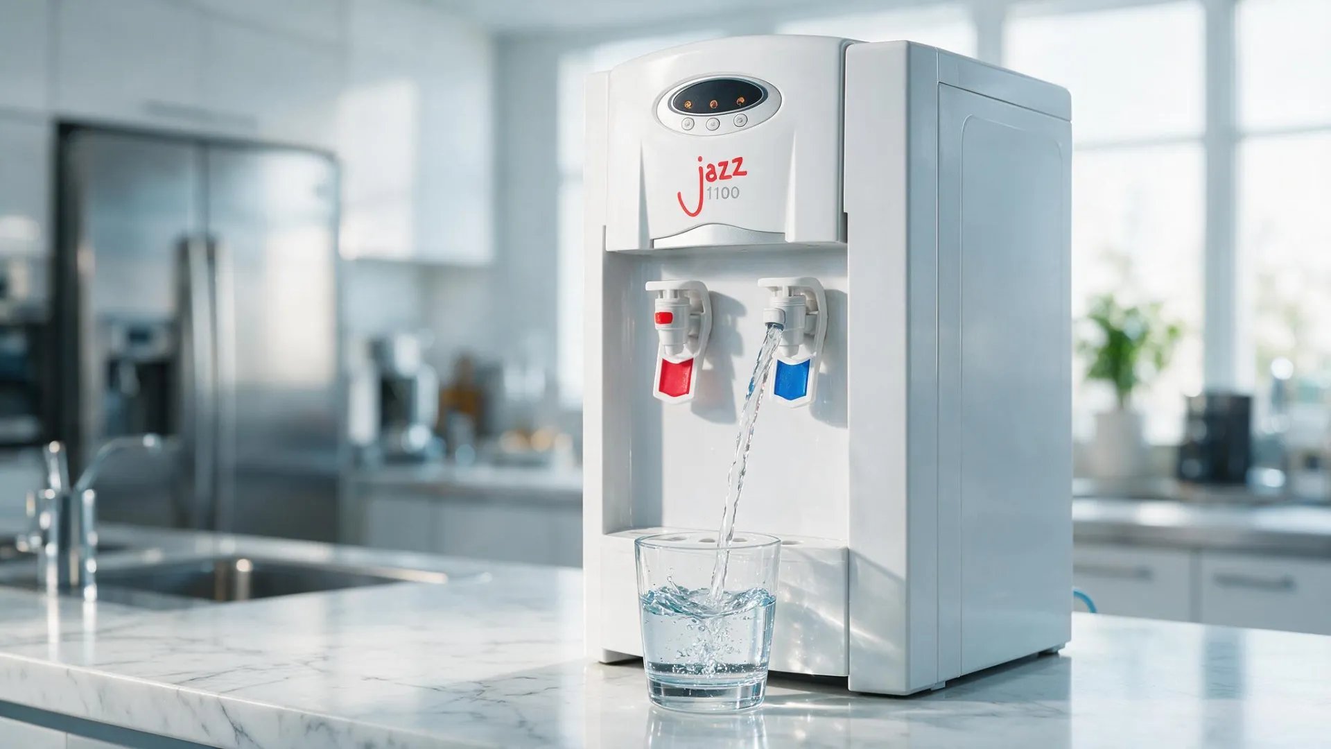 AA First Jazz 1100 countertop water dispenser representing hydration in the Trafford Digital Small Business Community.